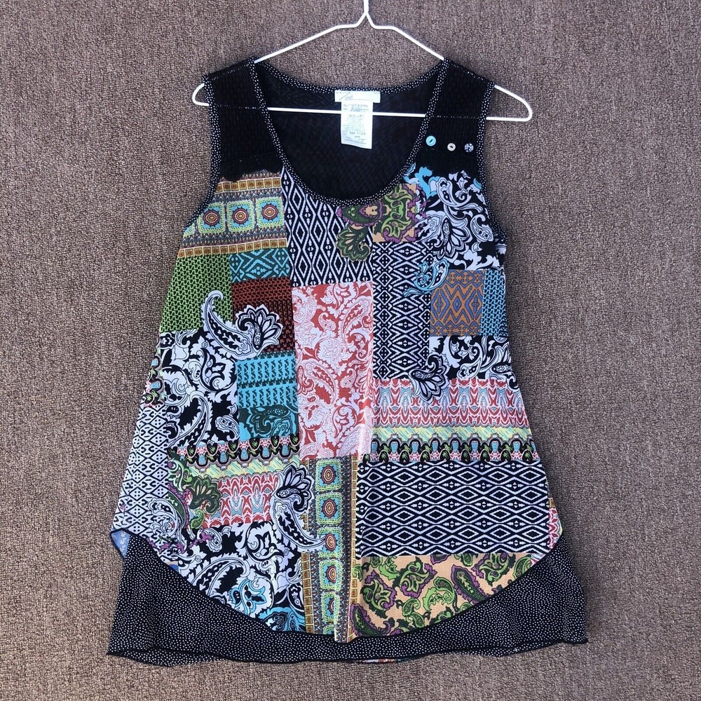 Zoe by Michael Phillips mesh layered tank sleeveless blouse black multicolor med